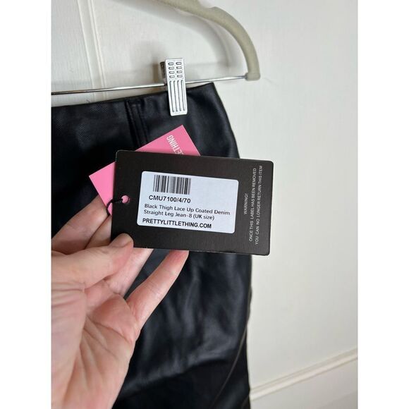 Pretty little things Black thigh lace up straight leg jeans - Picture 8 of 9